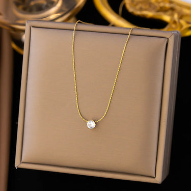 Stainless Steel Shiny Clear Zircon Necklace
